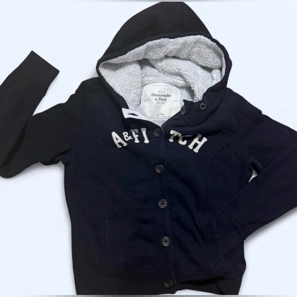 Abercrombie & Fitch Navy-Blue Button-Down Hoodie